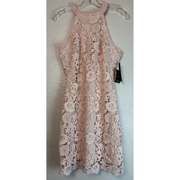 Lulus Dresses & Skirts - New Lulus Blush Pink Lace Halter Neck Fit Flare Mini Dress Size L 2035
